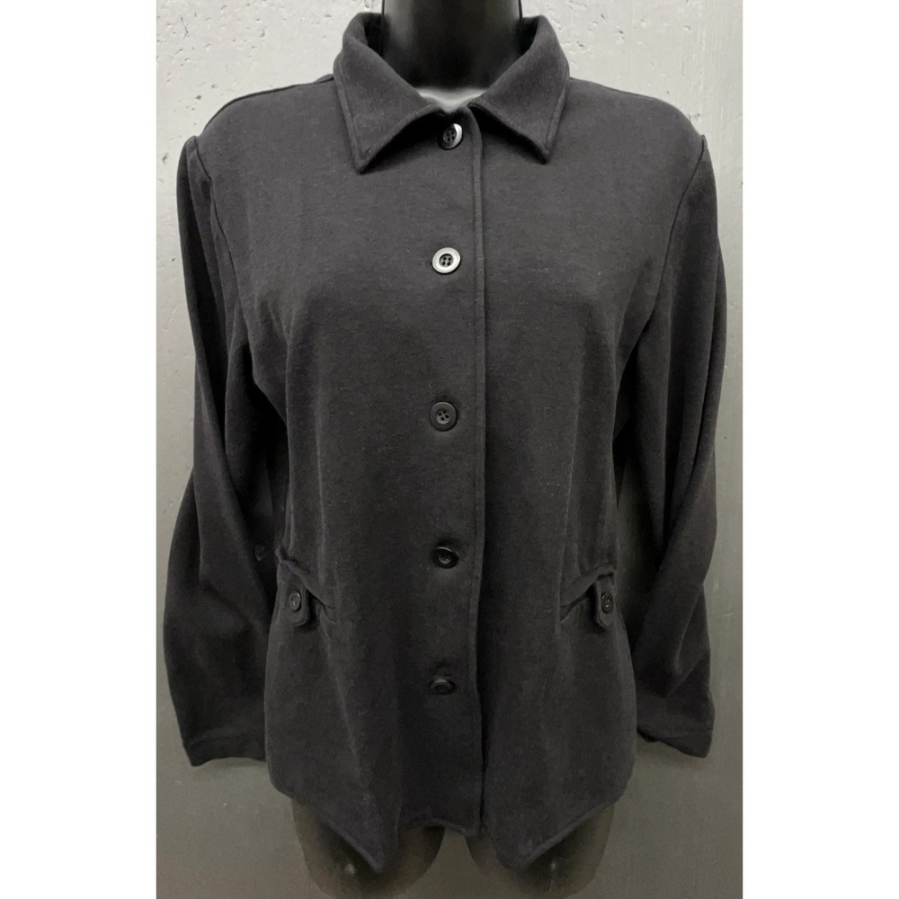 Vtg Talbots Jacket Top M Black Pockets Stretch Preppy Casual Classic Versatile